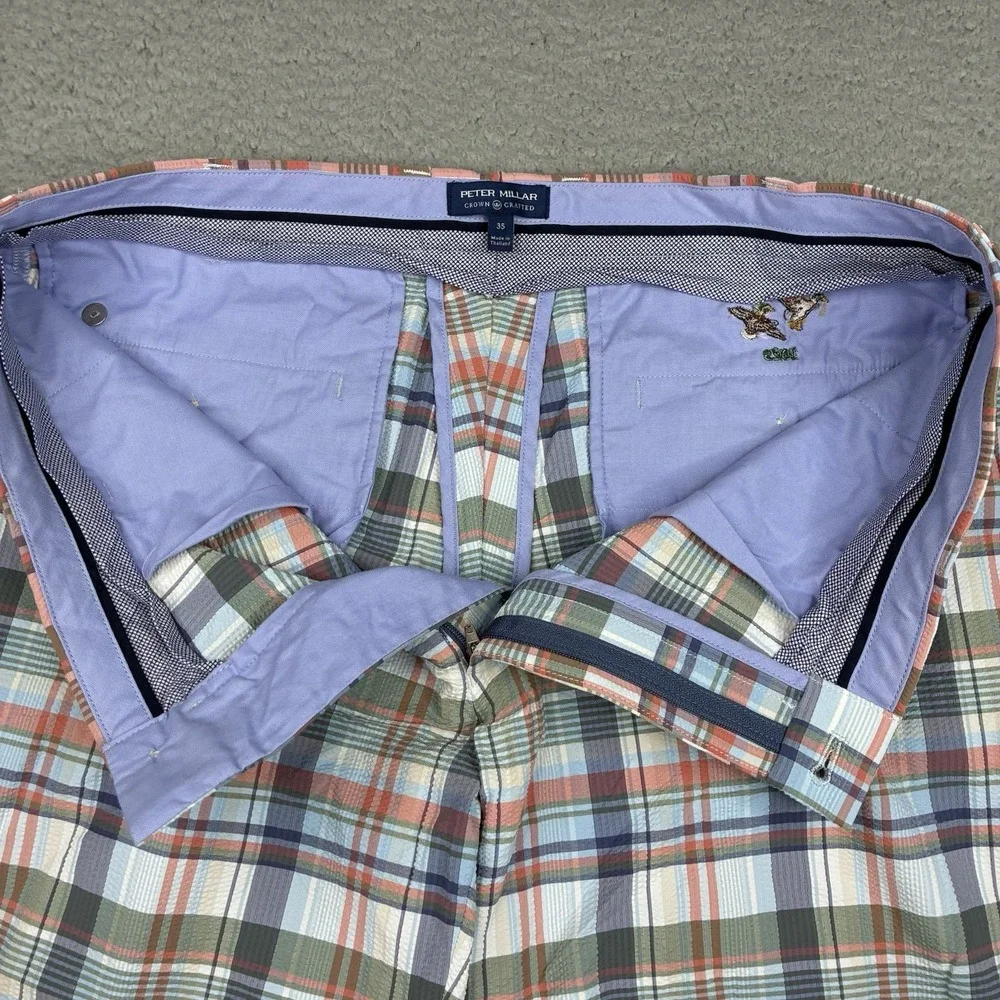 Peter Millar Crown Crafted Chino Shorts Men's 35 Plaid Seersucker Stretch Golf